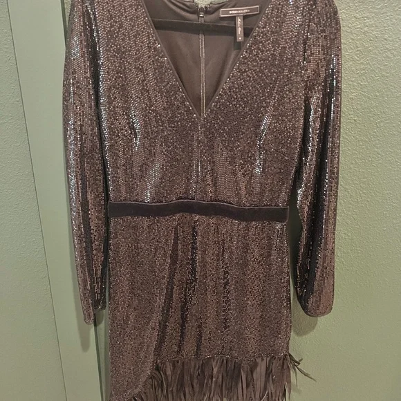 BCBG Max Azria Sequin & Feather Cocktail Dress - Picture 4 of 8